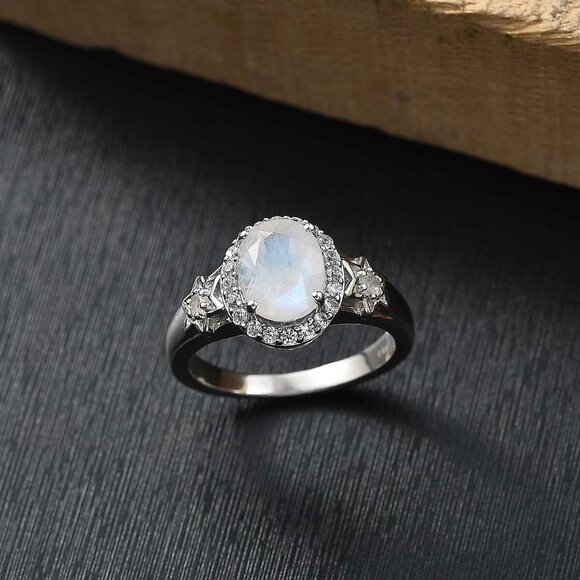 Ring Religious Jewish Star White Zircon Rhodium Over 925 Sterling Silver Size 7 - Picture 2 of 6